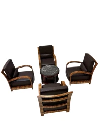 Four Art Deco Lounge Chairs with Leather Cushions France, 1930s